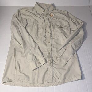 OHO Gear Men’s Long Sleeve Vented Back Medium Beige Button Down Fishing Shirt